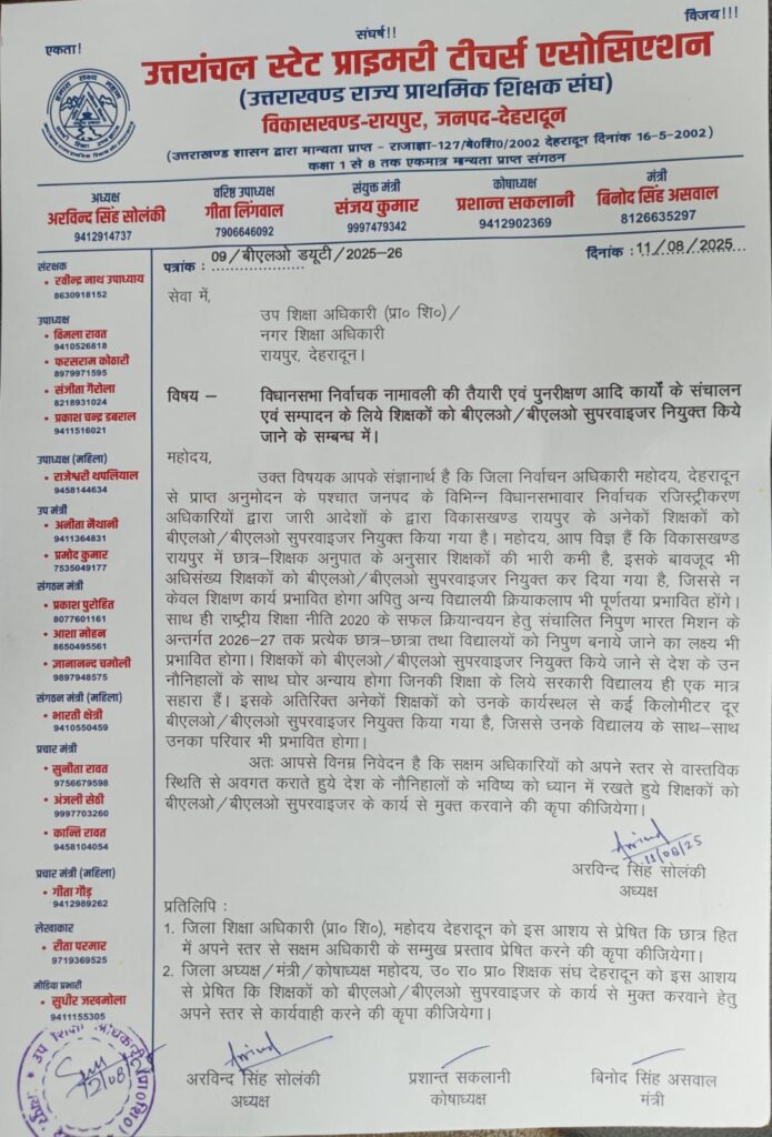 Teachers association opposed blo duty of teachers